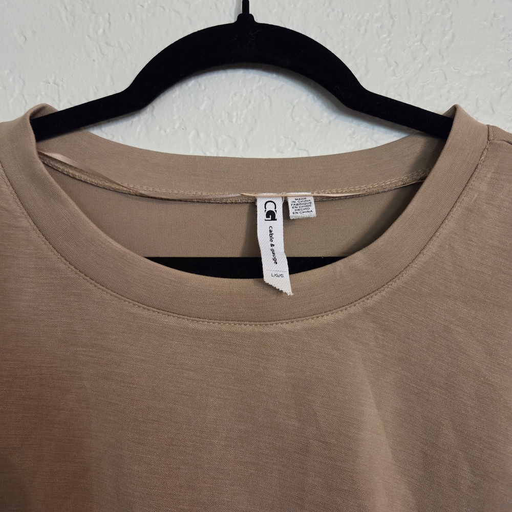 Cable & Gauge Tan Sheath Dress with Tie Front 3/4 Sleeves - Picture 3 of 9